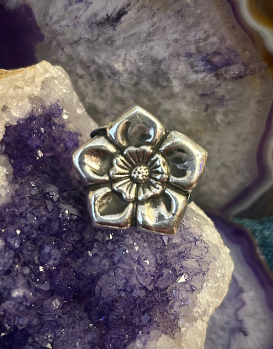 Sterling Silver Taxco Mexico Large Flower And Leaf Ring Size 7.25-9