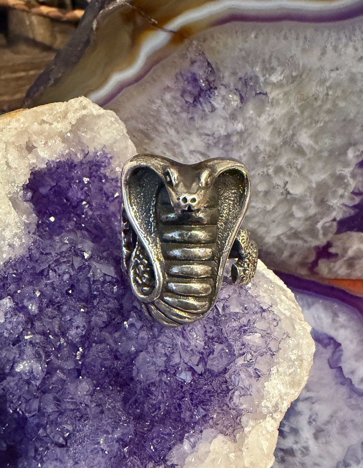 Sterling Silver Modern Taxco Mexico Large Cobra Snake Ring Sz 9-10