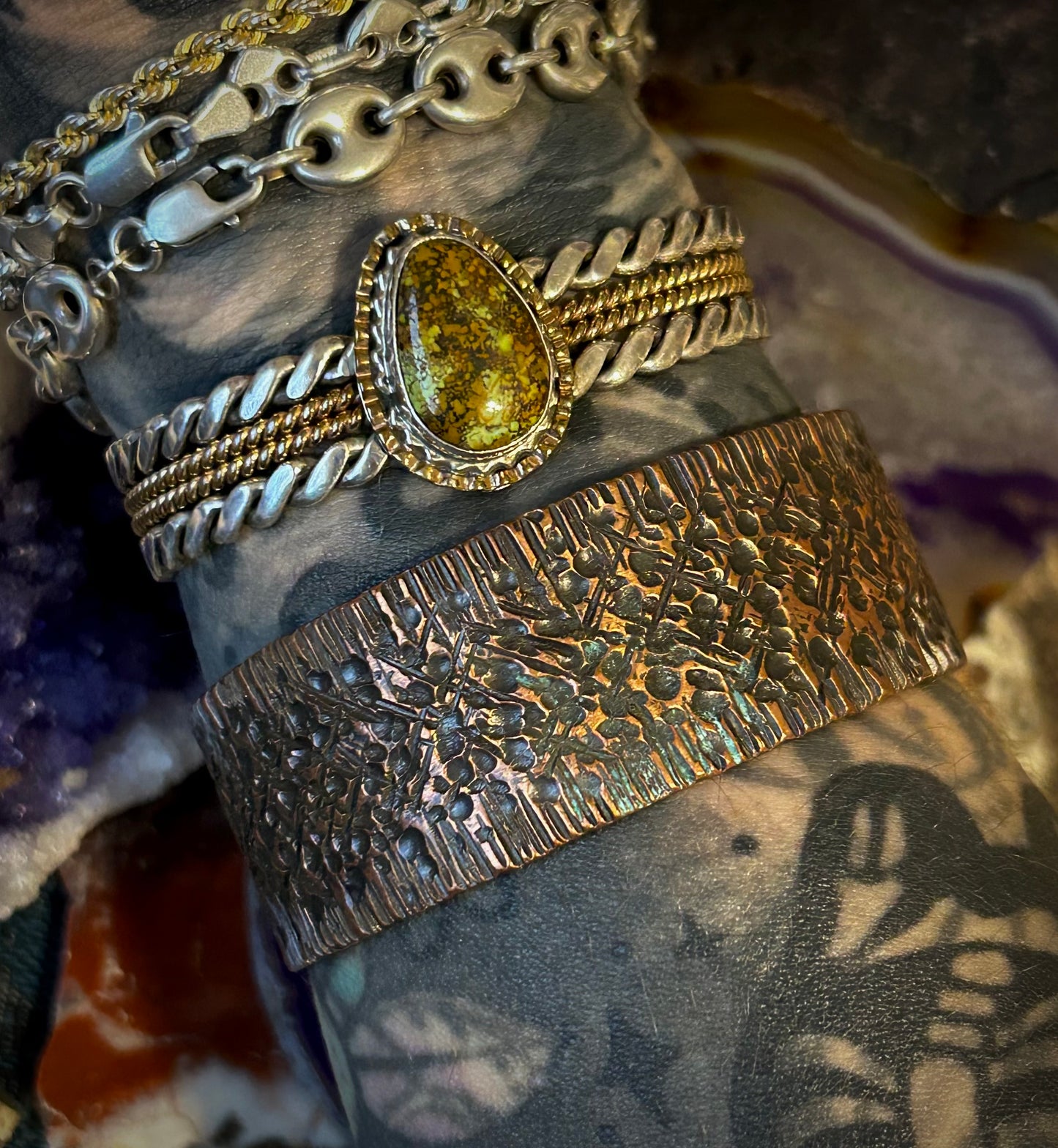 Handmade Brutalist Copper Oxidized Cuff Bracelet by Mark