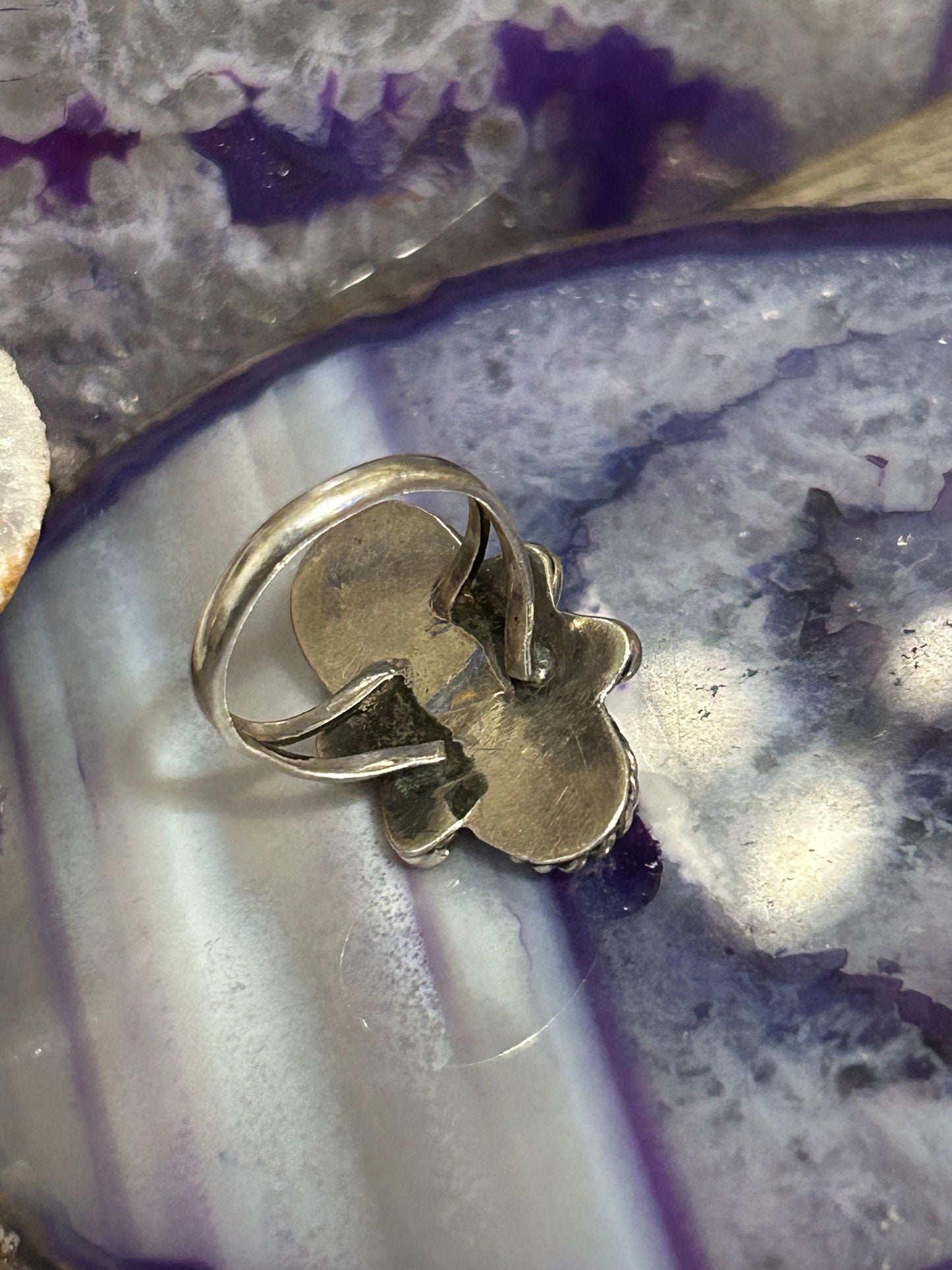 Sterling Silver Native Made Turquoise And Coral Ring Size 5