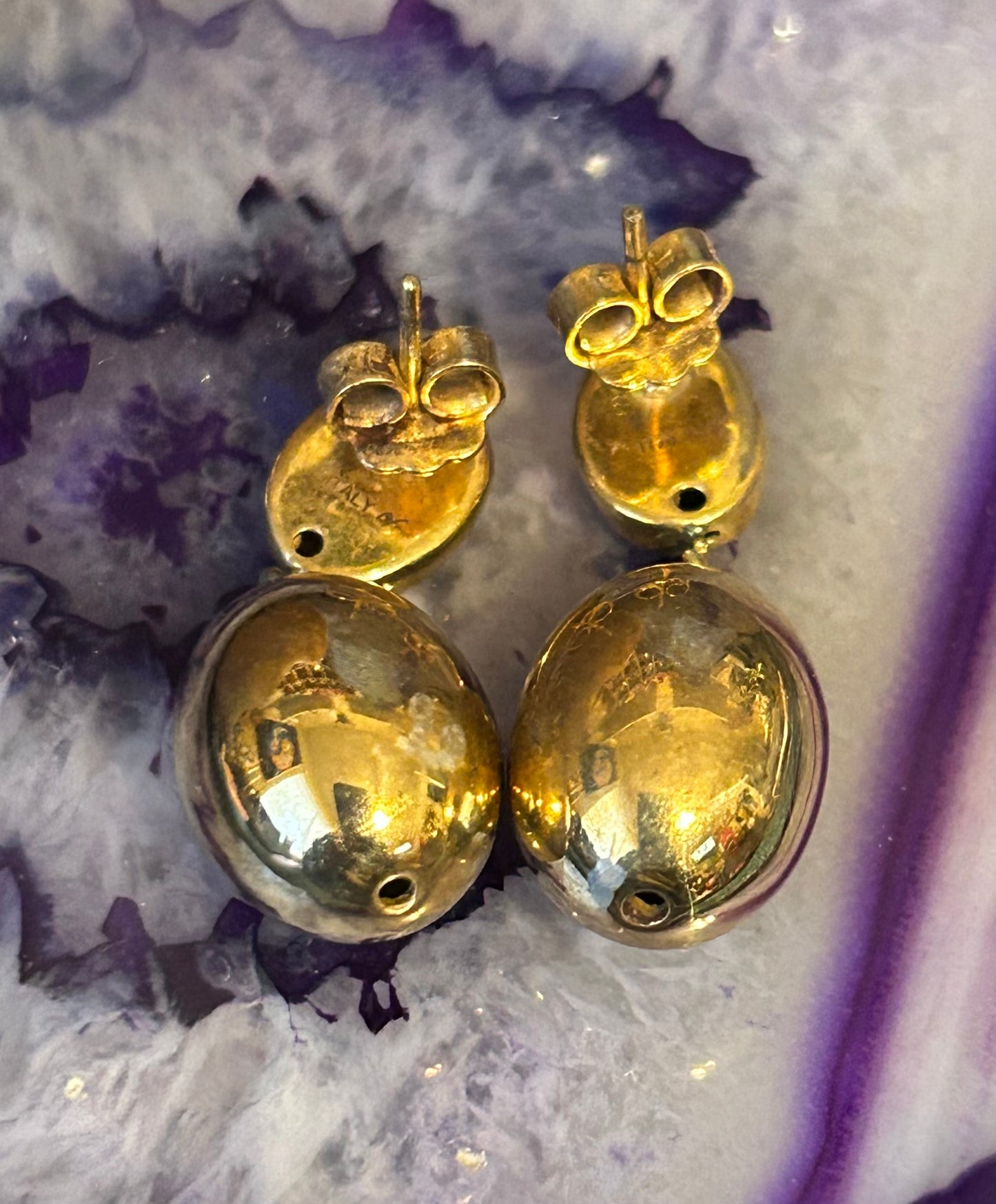Vintage Gold Over Sterling Silver Puffy Electroform Oval Ball Earrings