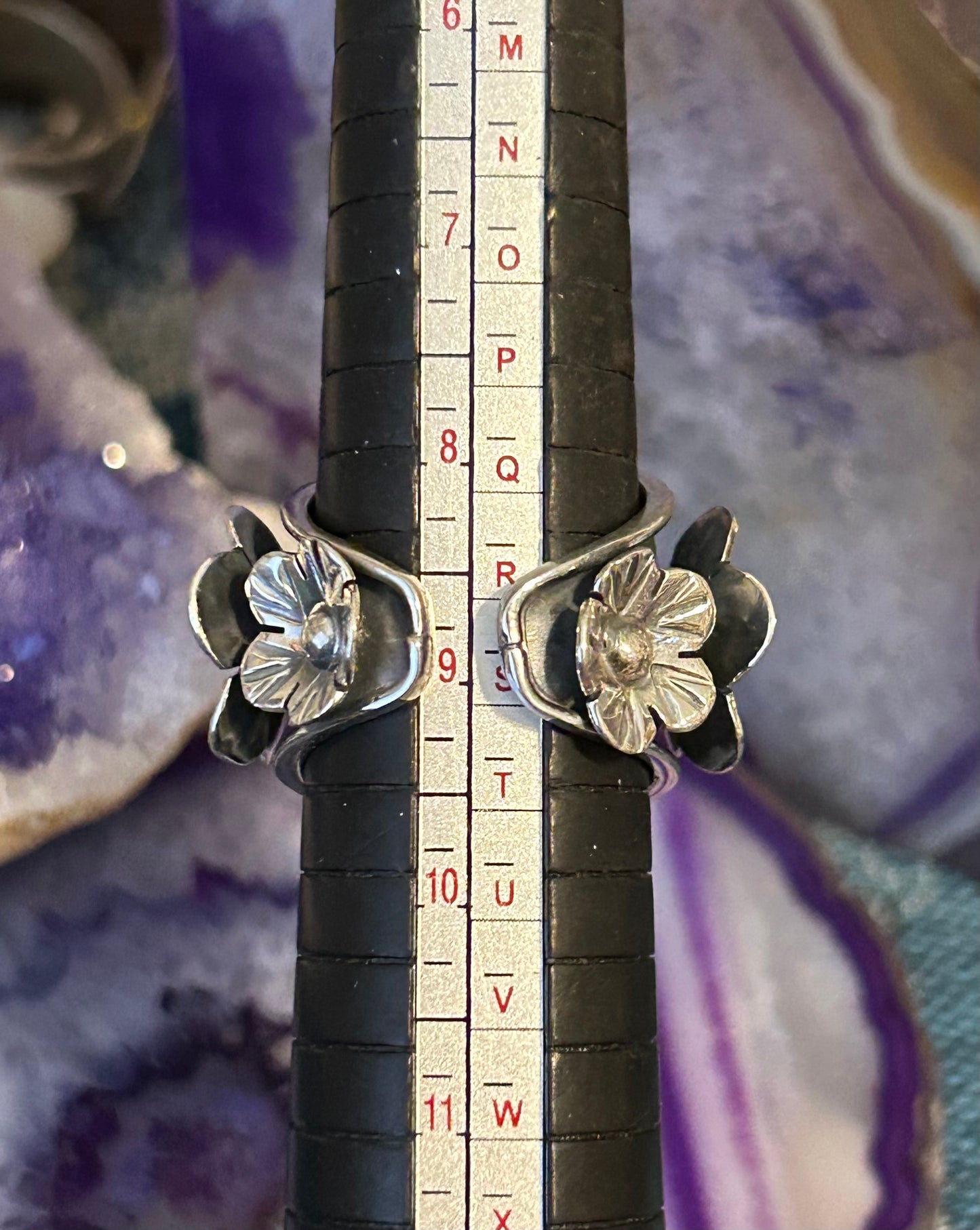 Taxco Mexico Sterling Silver Mother Of Pearl Heart & Flowers Ring Size 7-9