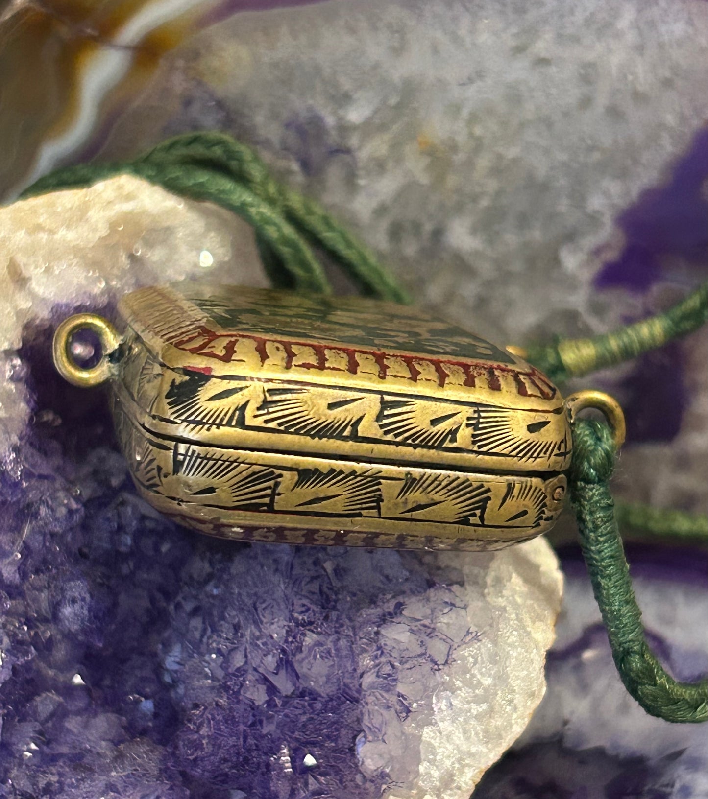 Antique Georgian Vinaigrette Case Floral Enamel Pendant Necklace
