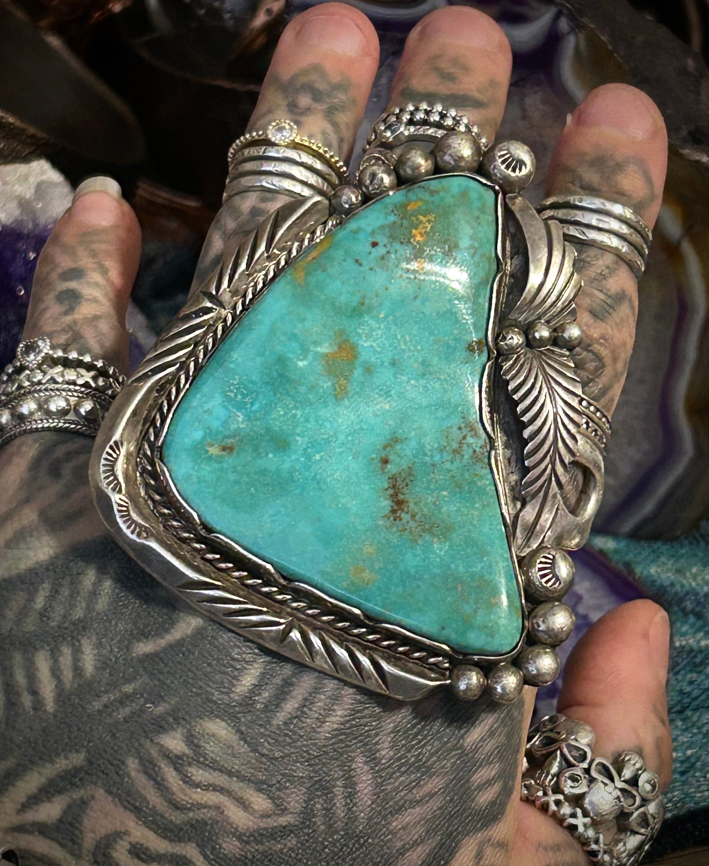 Vintage Sterling Silver Massive Turquoise Statement Ring Size 8.5