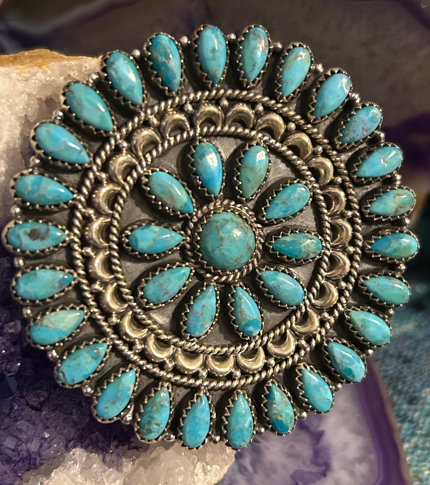 Sterling Silver Huge Statement Multi-Stone Mojave Turquoise Adjustable Ring