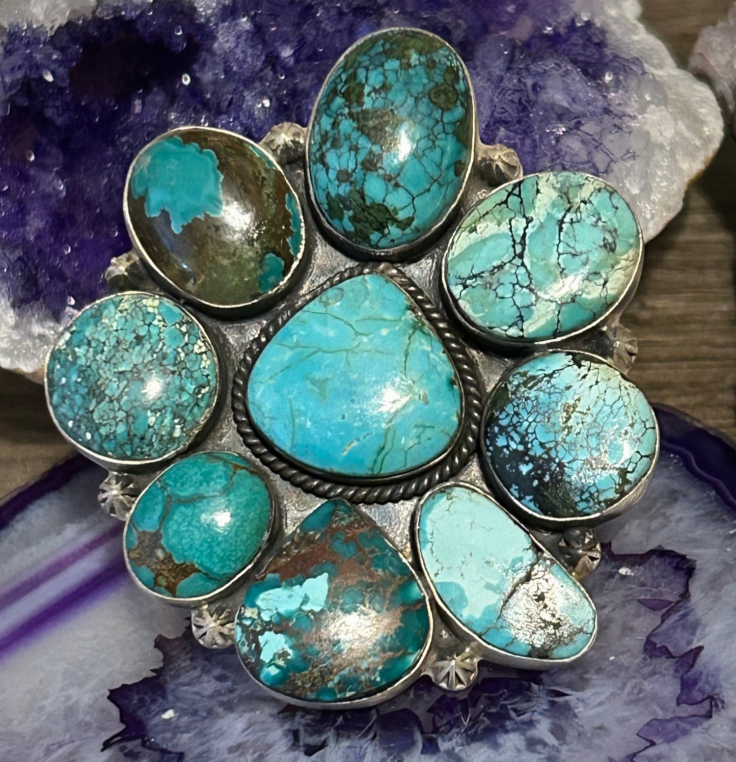 Sterling Silver & Natural Hubei Turquoise Large Statement Ring Adjustable