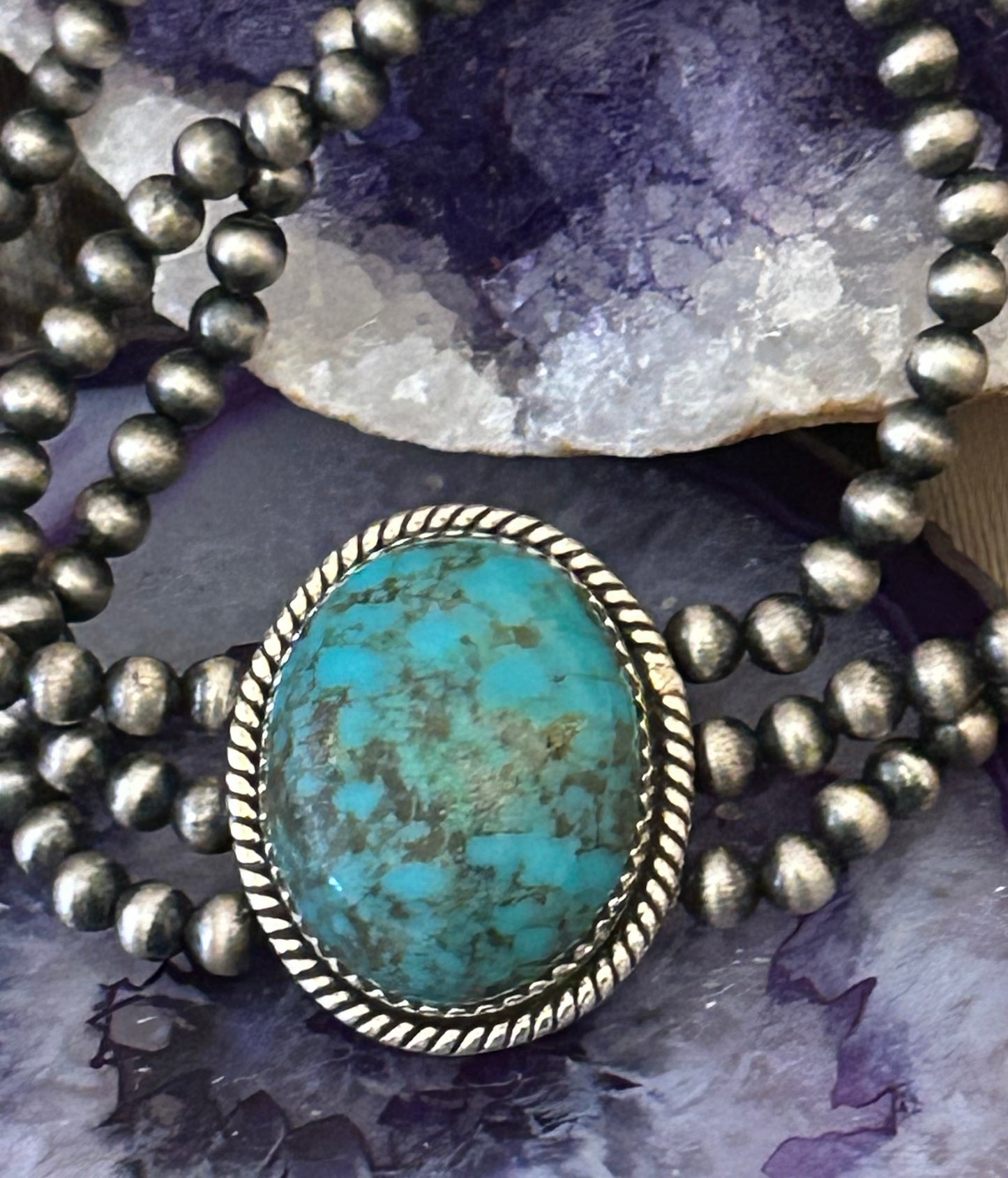 Sterling Silver Southwest Desert Bead Turquoise Stretch Bracelet