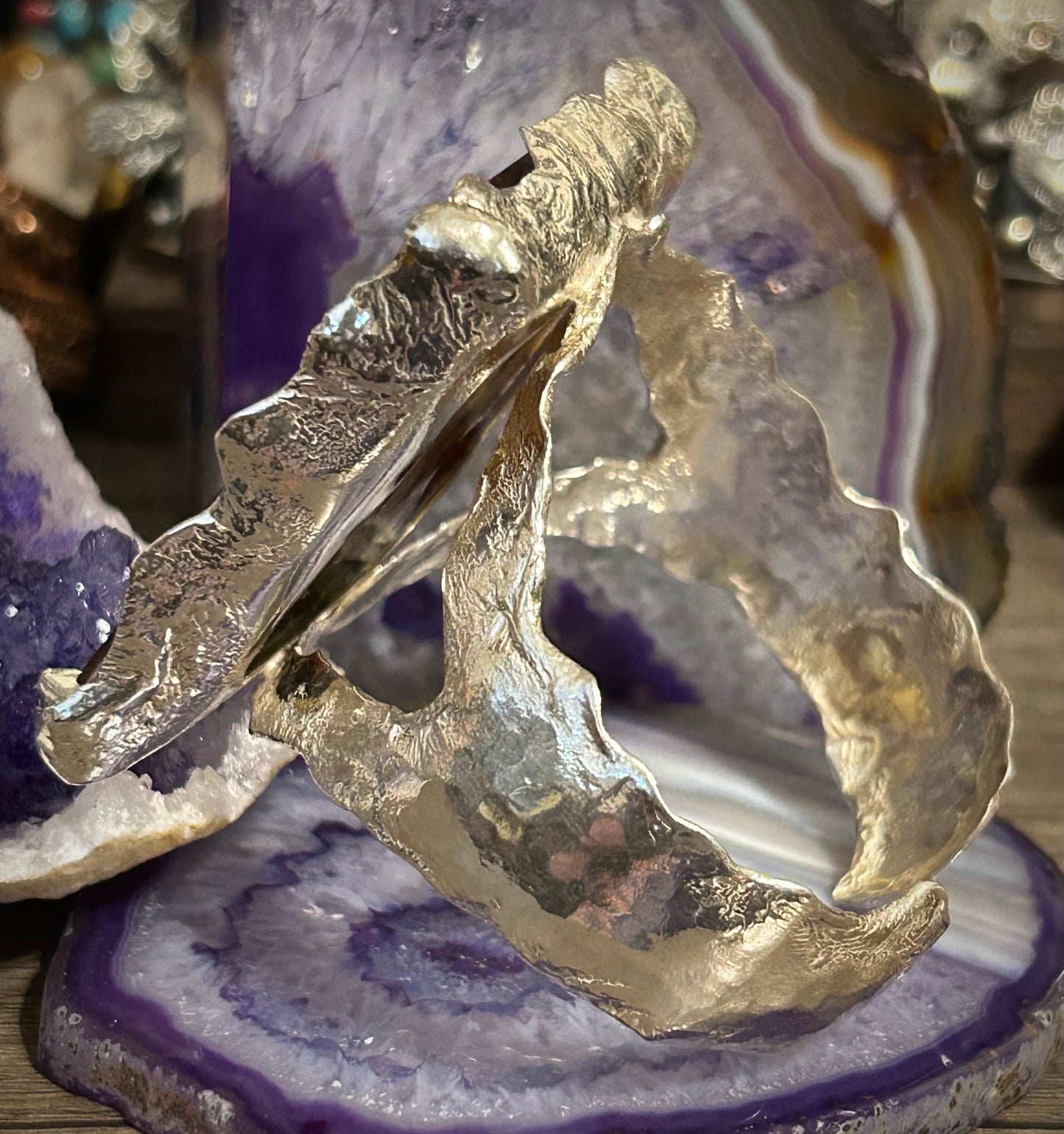 Sterling Silver & Mosaic Amber Huge Statement Cuff Bracelet