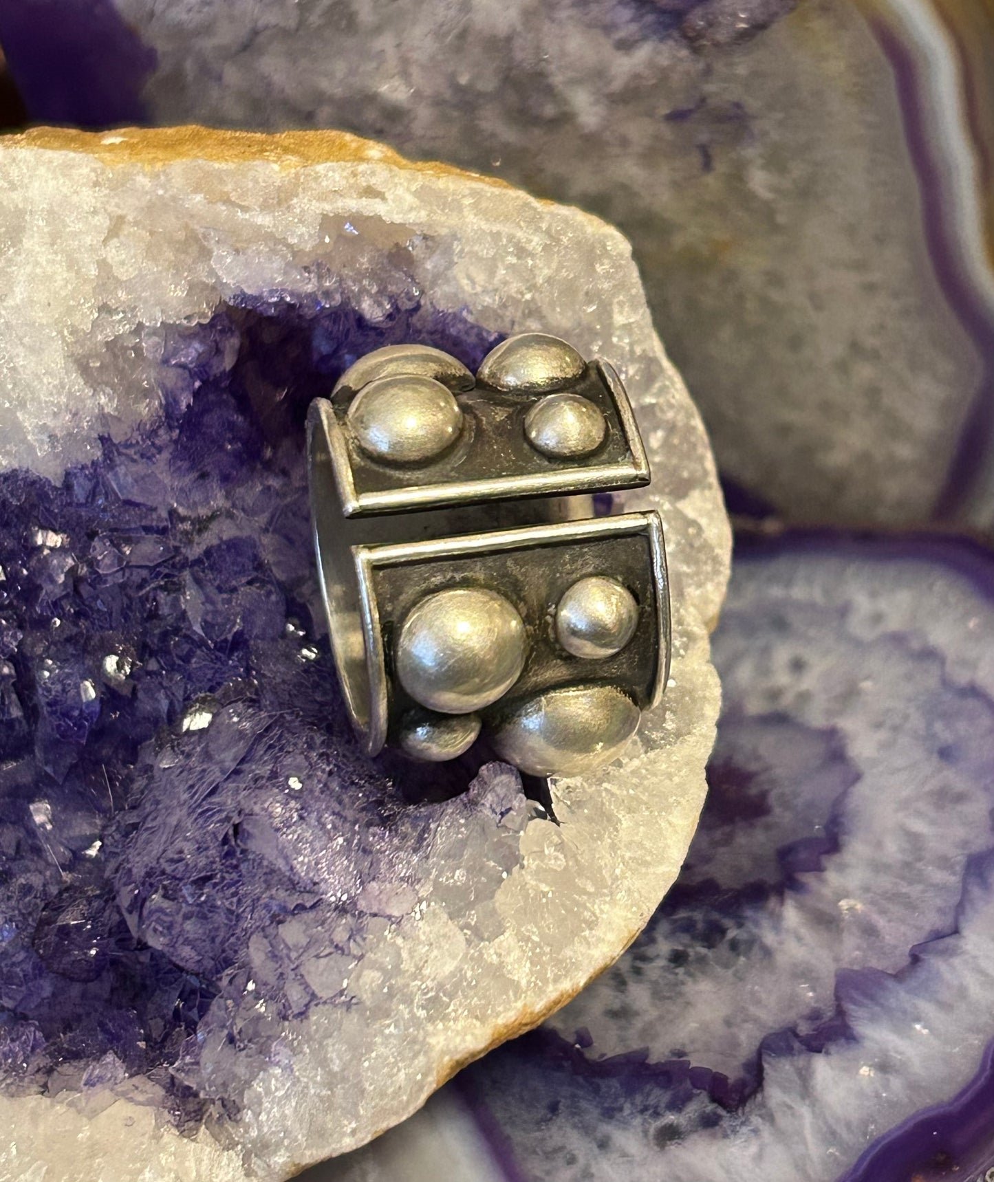 Sterling Silver Taxco Mexico Wide Ball Band Ring Size 7.25-9