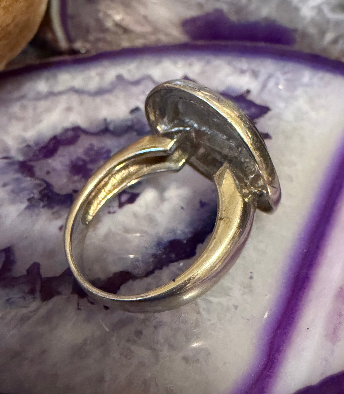 Vintage Estate Sterling Silver Two Tone Abstract Modernist Ring Size 7