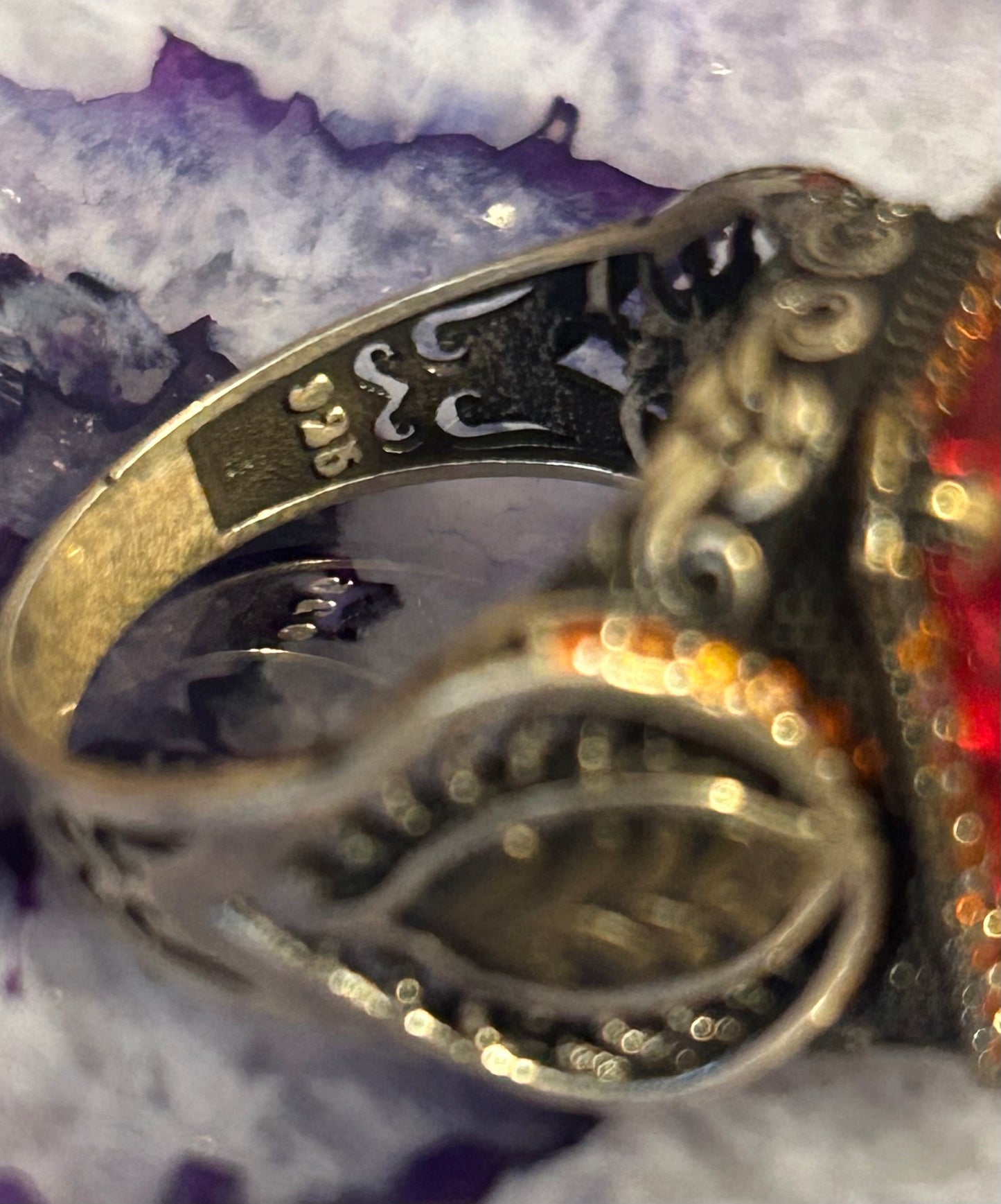 Sterling Silver Chunky Signet Style Vibrant Red Stone Turkish Ring Size 11.5