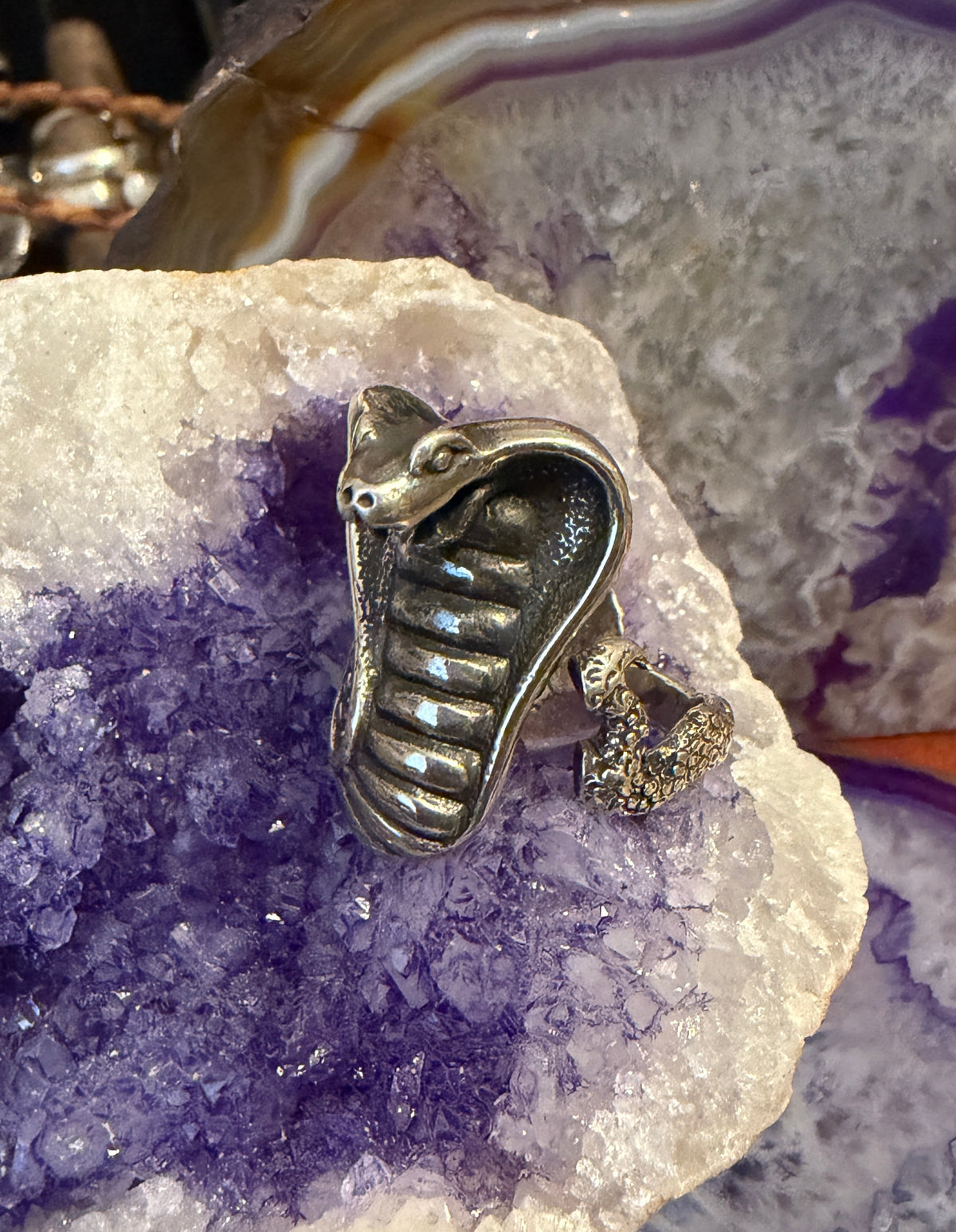 Sterling Silver Modern Taxco Mexico Large Cobra Snake Ring Sz 9-10