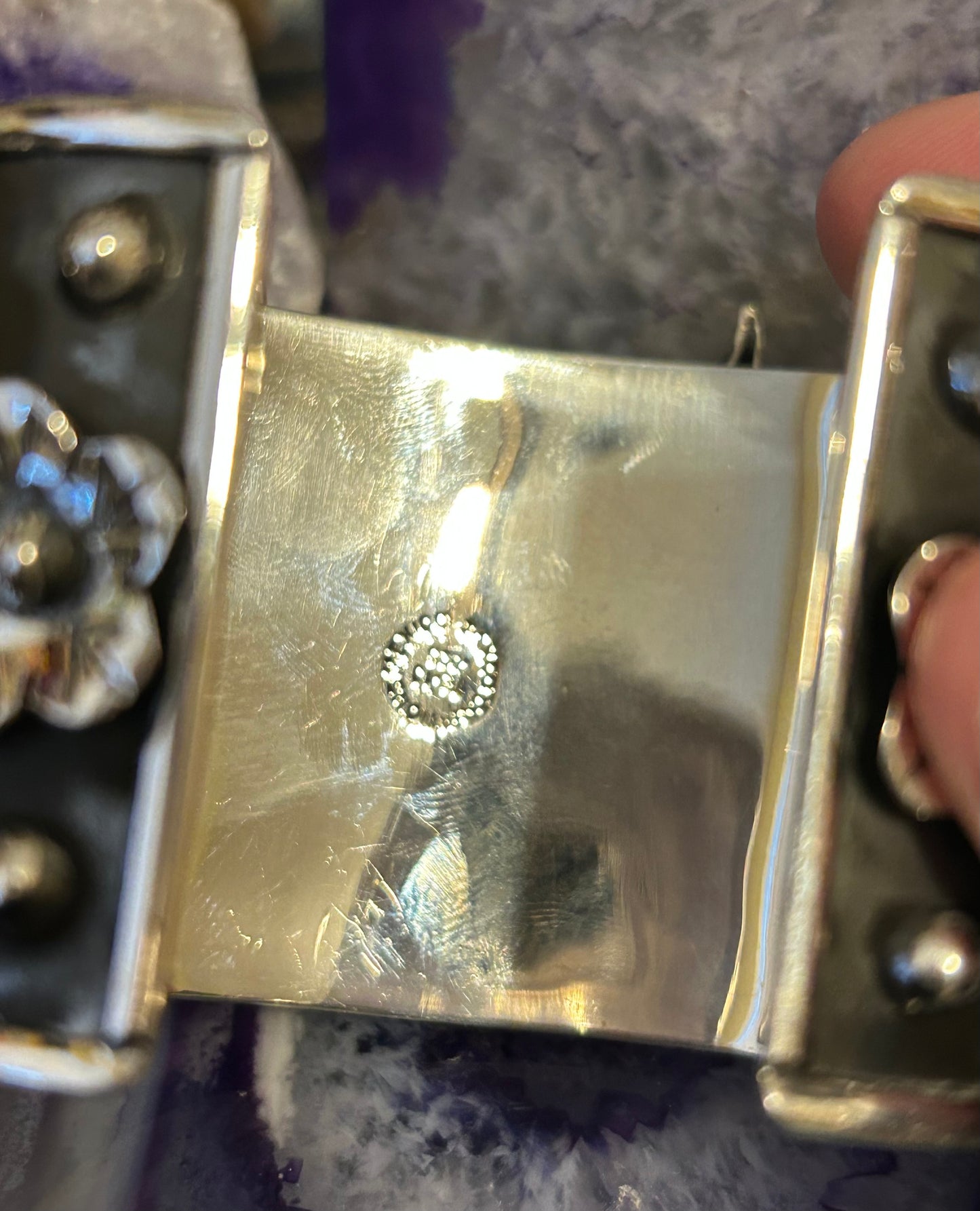 Taxco Mexico Sterling Silver Flower & Bull Skull Statement Cuff Bracelet