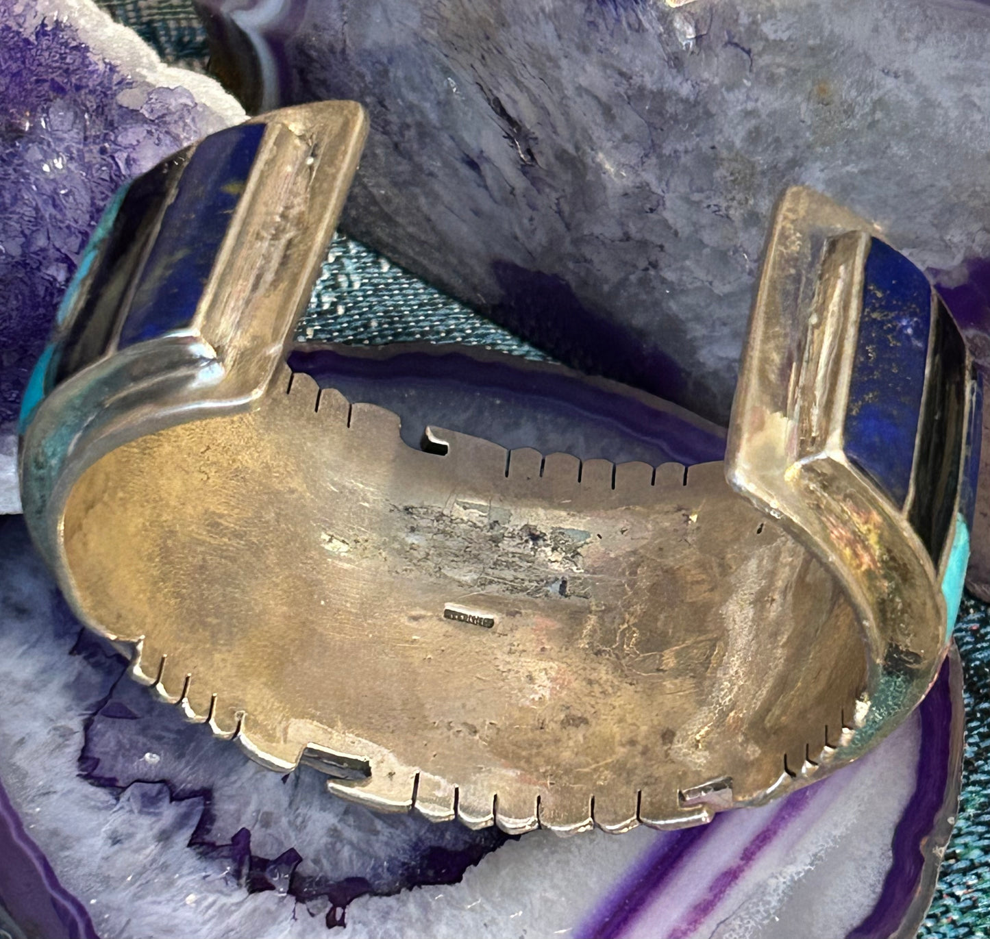 Sterling Silver Huge Multi-stone Inlay Statement Cuff Bracelet