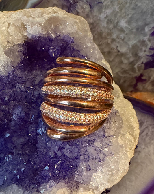 Rose Gold Plated Sterling Silver Modernist CZ Ring Size 7-8