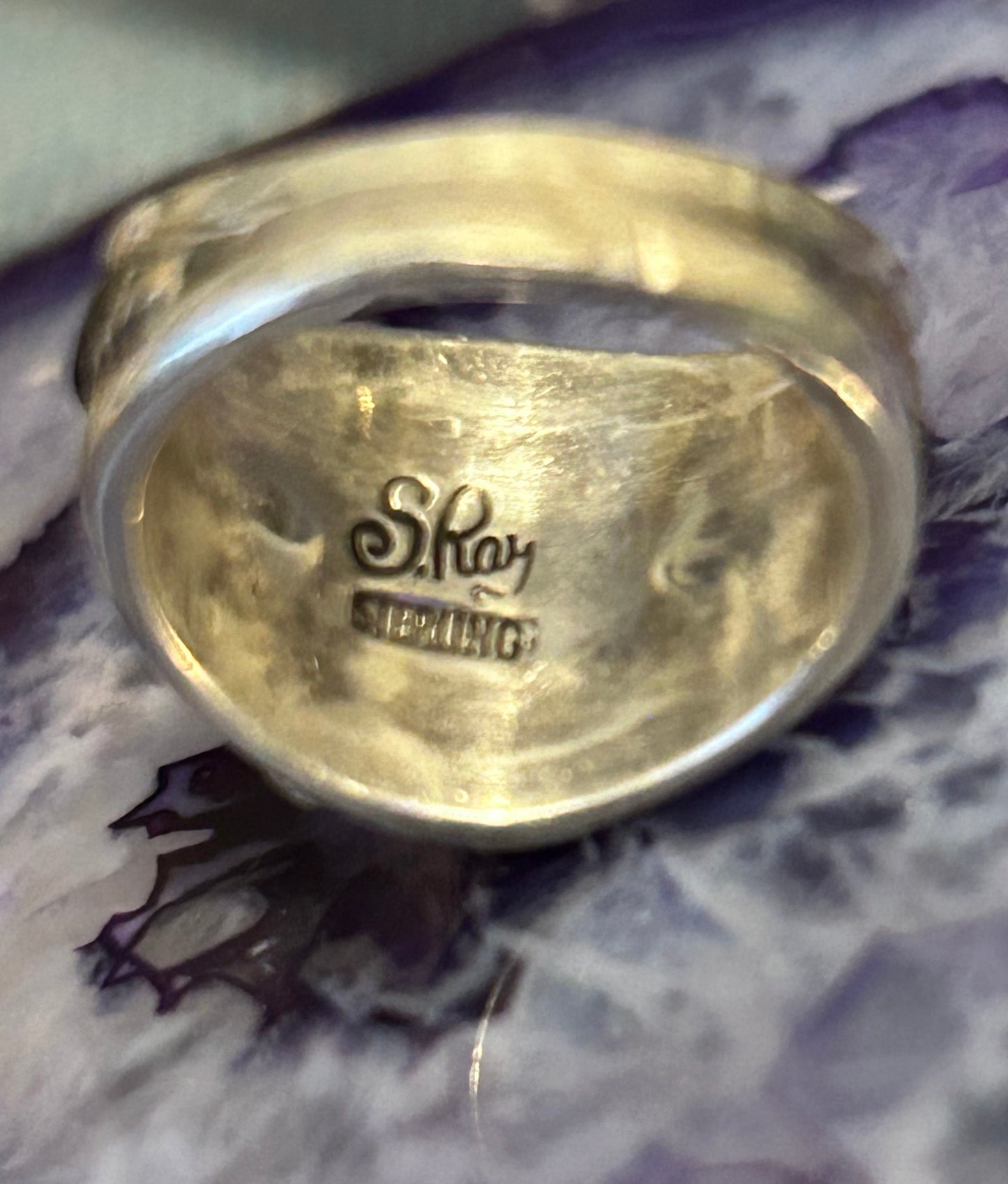 Sterling Silver S Ray Navajo Black Onyx & CZ Ring Size 4.25