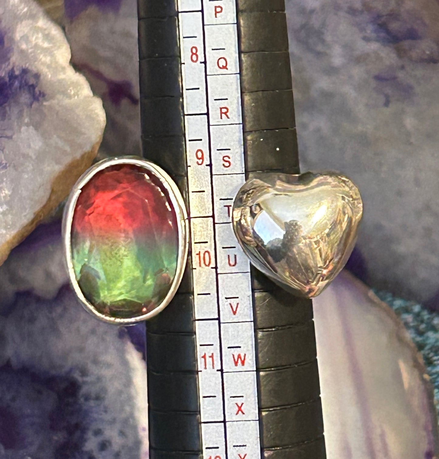 Sterling Silver Taxco Mexico Watermelon Tourmaline & Puffy Heart bypass Ring