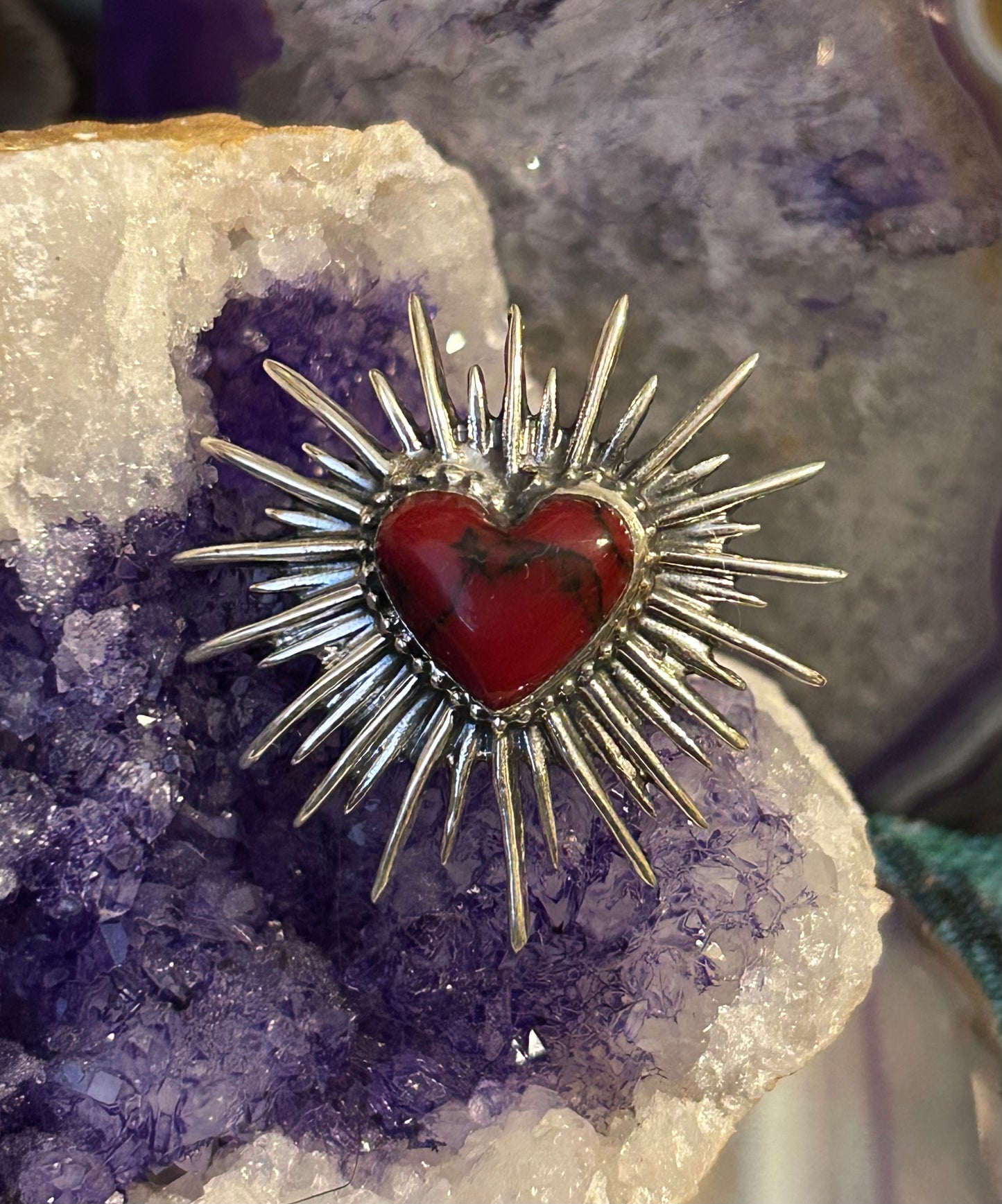 Sterling Silver Taxco Mexico Stone Heart Burst Rings