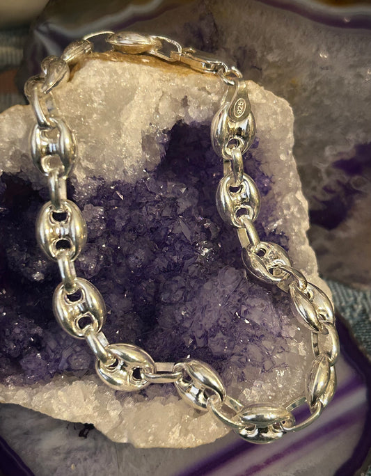 Sterling Silver 925 Puff Mariner Link Bracelet