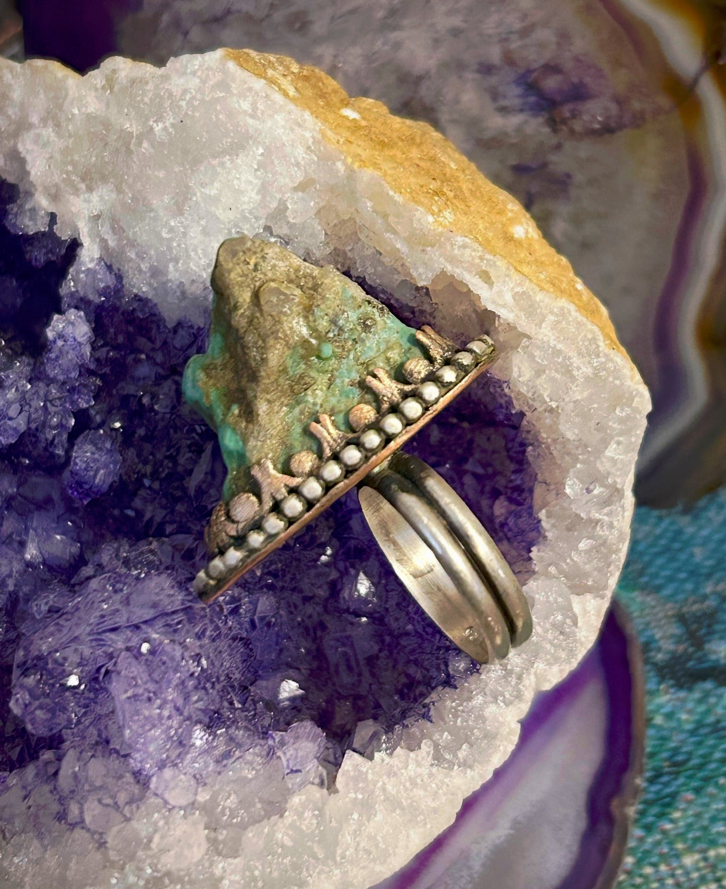 GUZ LOVE NO.88 • Mixed Metal “Turquoise IceBurg Ring • Size 7