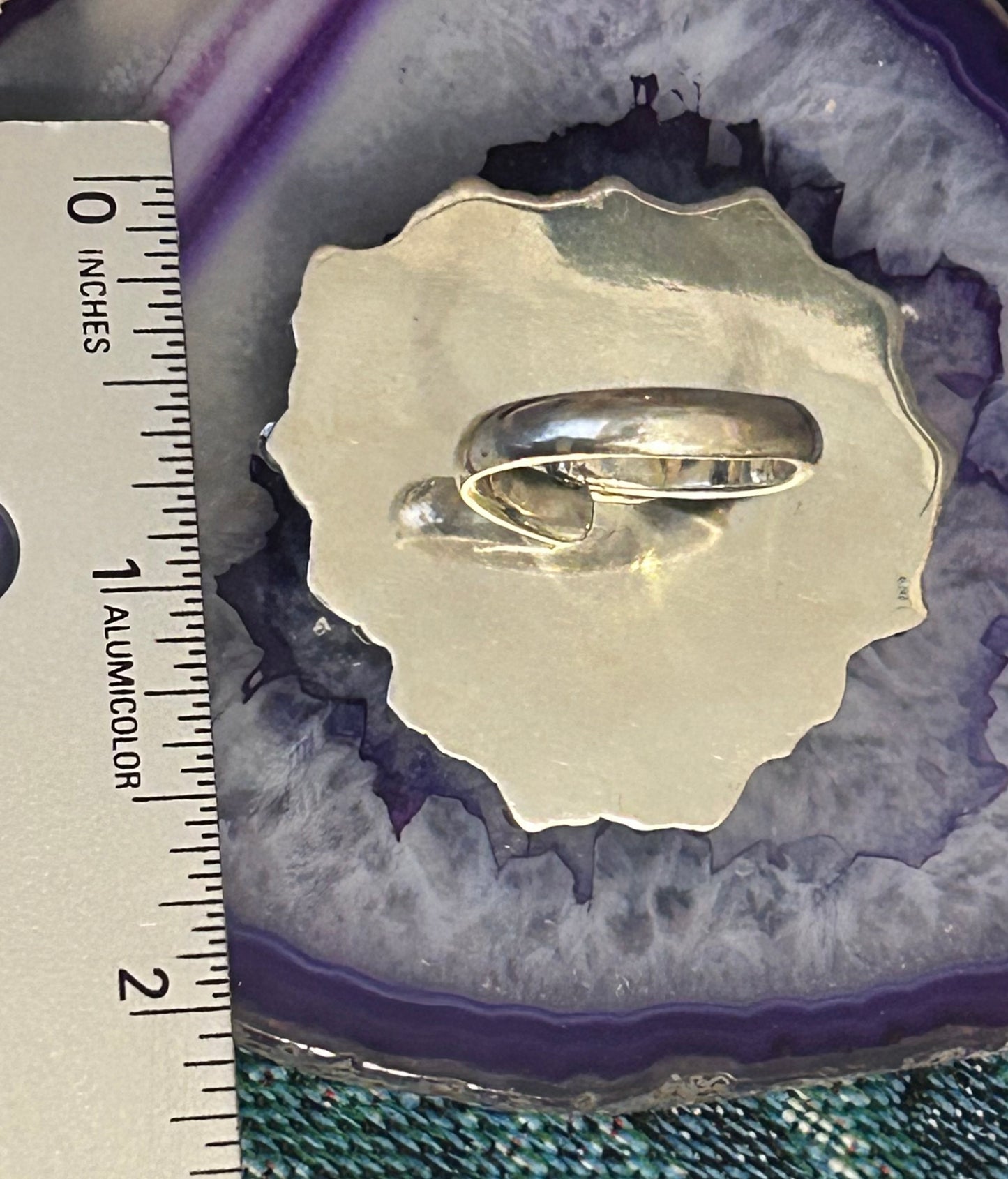 Sterling Silver Taxco Mexico Labradorite Stone Heart Ring w/ Flowers