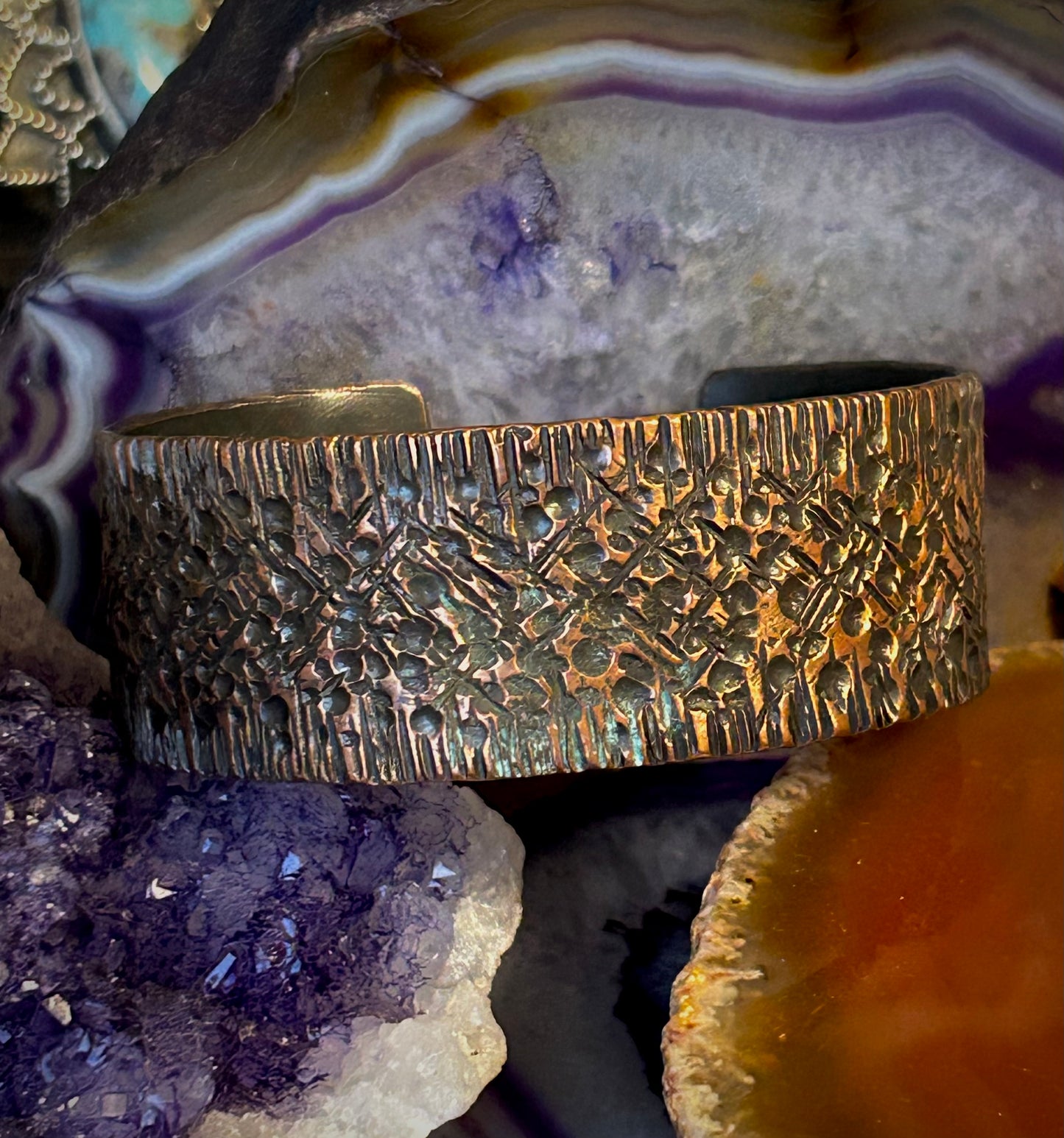 Handmade Brutalist Copper Oxidized Cuff Bracelet by Mark