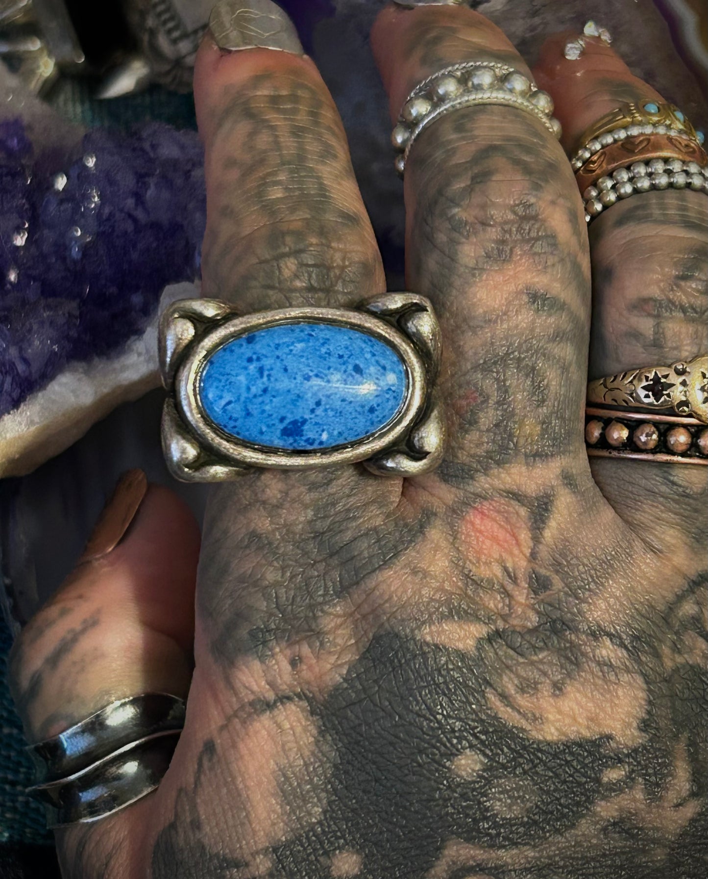 Vintage Sterling Silver Chunky Denim Lapis Ring • Size 8