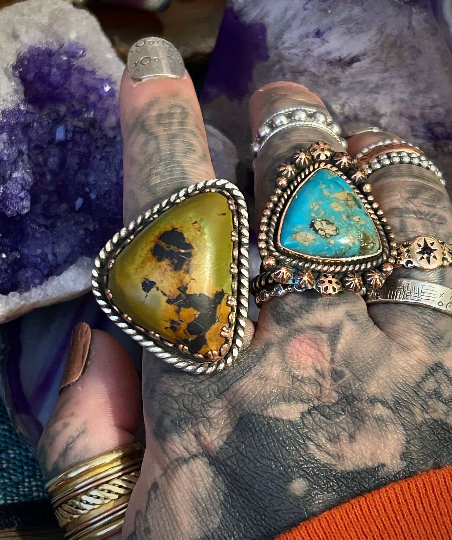 GUZ LOVE NO.93 • Sterling Silver & Copper Blackjack Turquoise Mixed Metal Ring