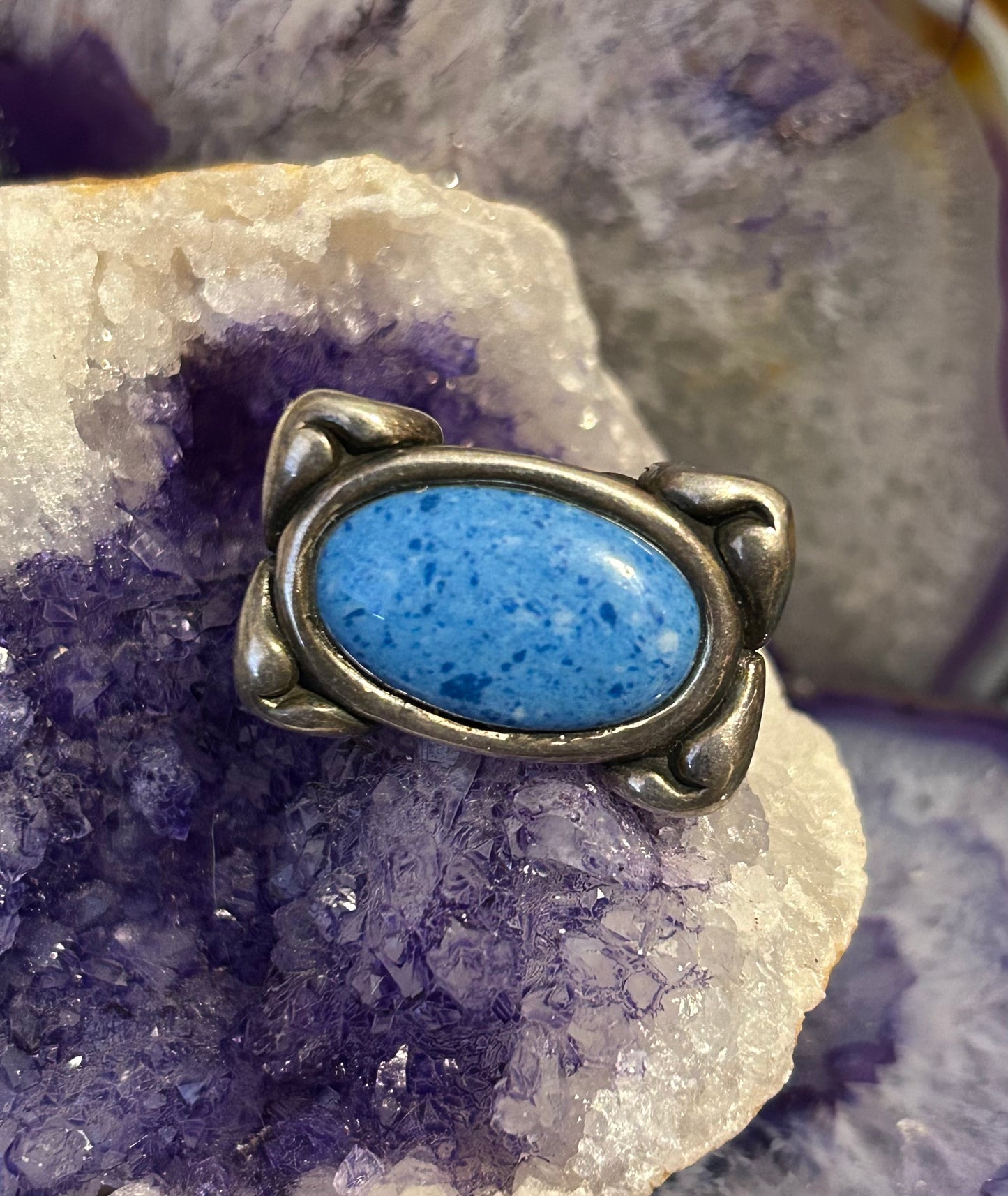 Vintage Sterling Silver Chunky Denim Lapis Ring • Size 8