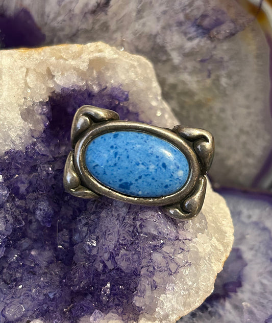 Vintage Sterling Silver Chunky Denim Lapis Ring • Size 8