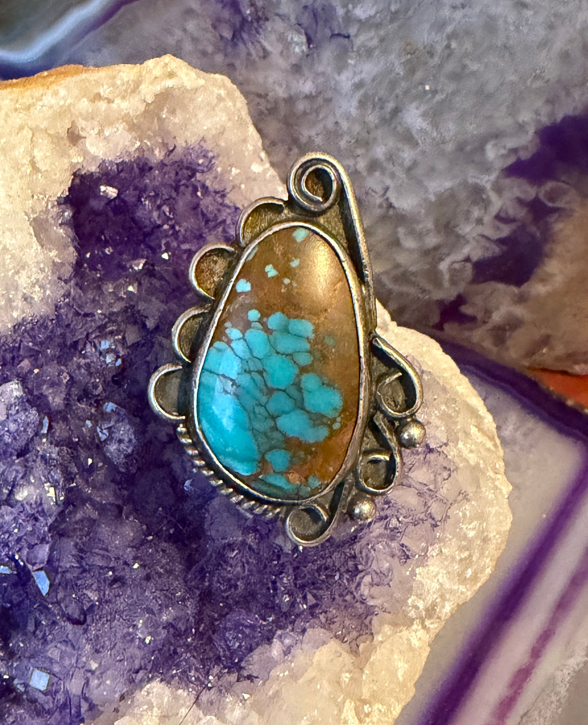 Vintage Sterling Silver Estate Natural Turquoise Ring Size 7.5