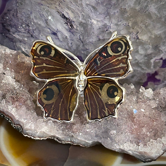 Sterling Silver & Baltic Amber Butterfly Ring Adjustable