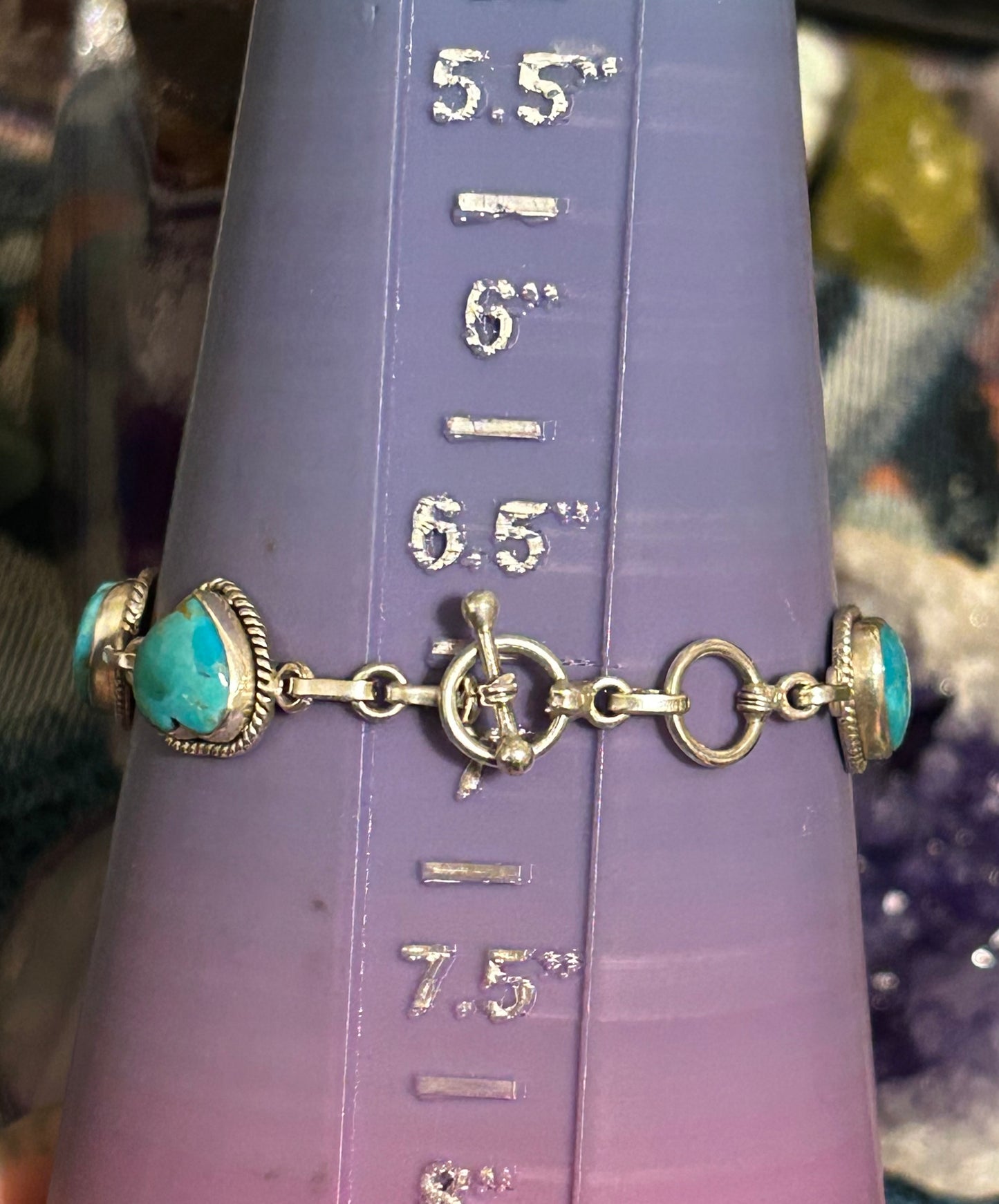 Sterling Silver & Turquoise Stone Heart Link Bracelet