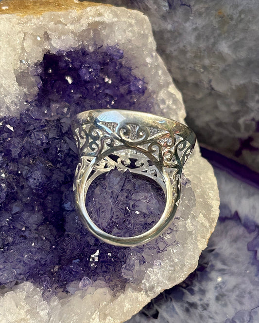 Vintage Sterling Silver Modernist Signet Circle “Mirror” Ring Size 6