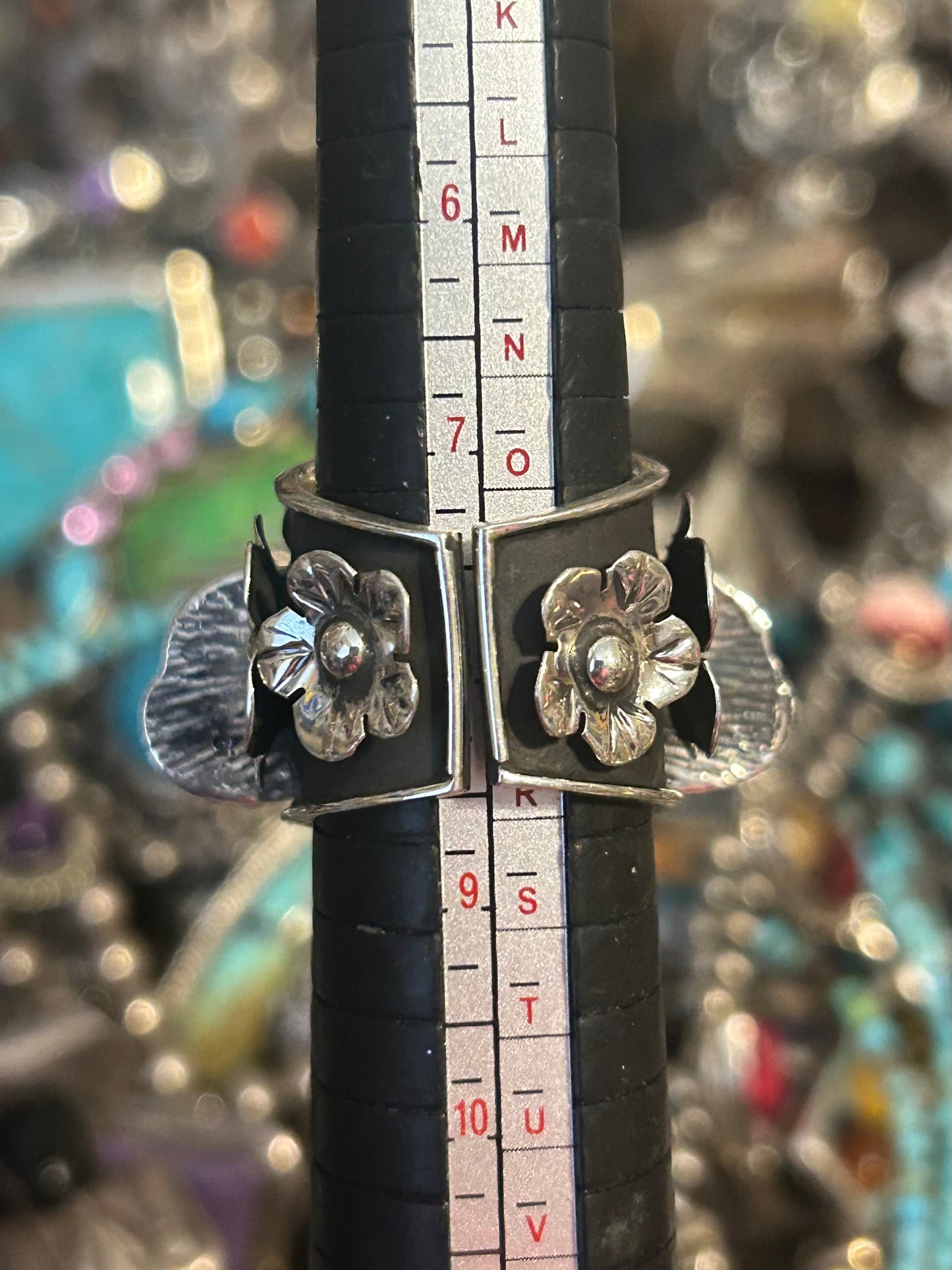 Taxco Mexico 950 Silver Insect Moth & Flowers Statement Ring Size 7.5-9.5