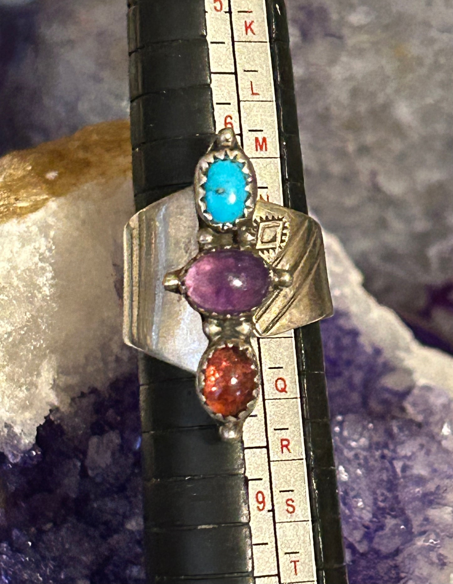 Sterling Silver Southwestern Multi-stone Turquoise, Amethyst Bypass Ring