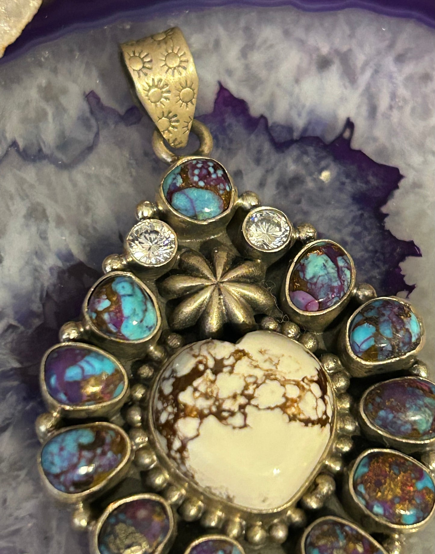 Sterling Silver Wild Horse,Turquoise Mojave, CZ Stone Pendant