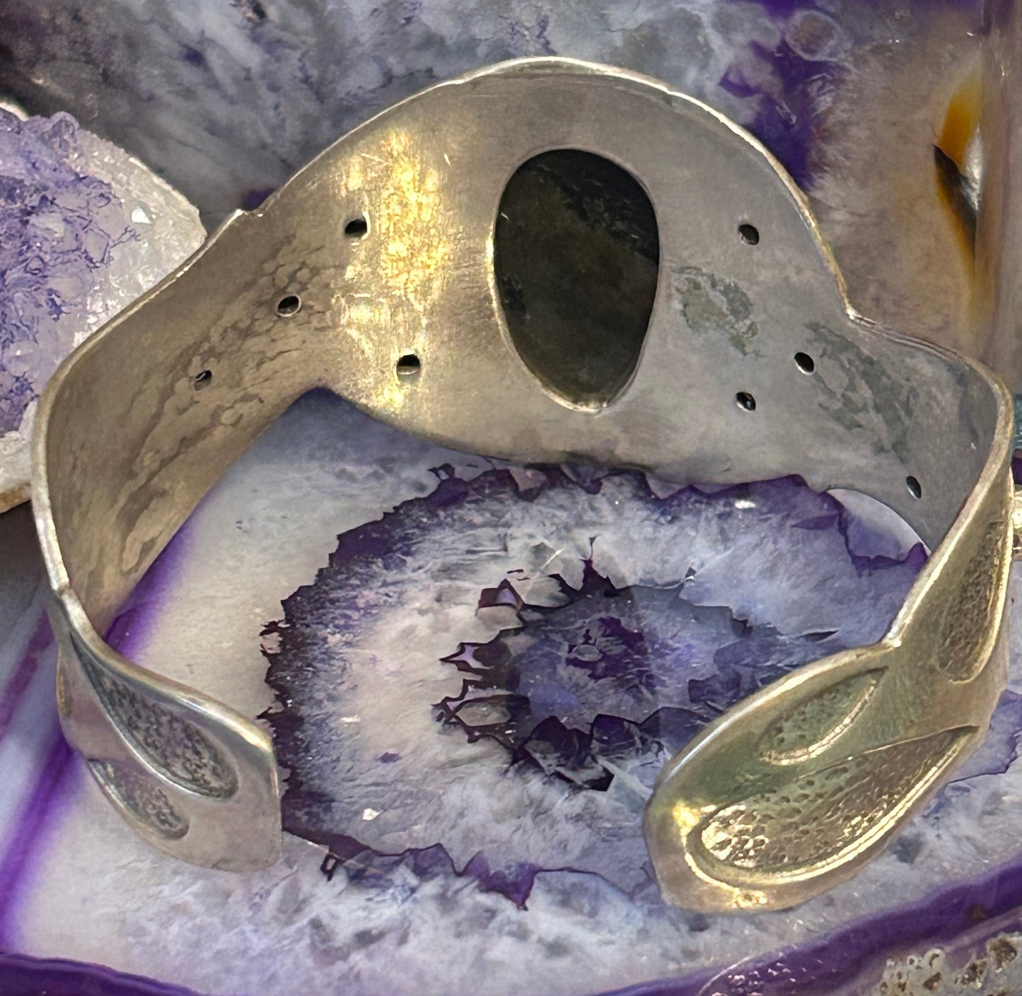 Sterling Silver 925 Labradorite Carved Skull & Amethyst Cuff Bracelet