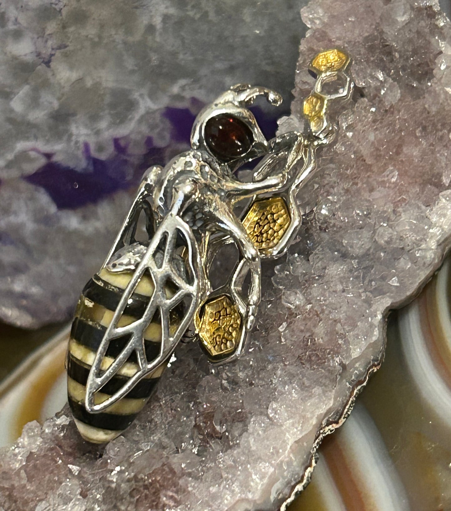 Sterling Silver & Genuine Amber Large Bee Pendant