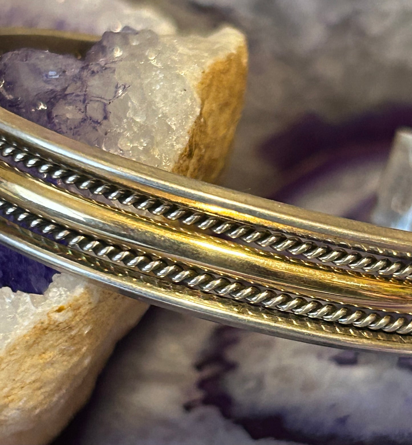 Sterling Silver & Gold Fill Multi Layer Rope Band Style Cuff Bracelet