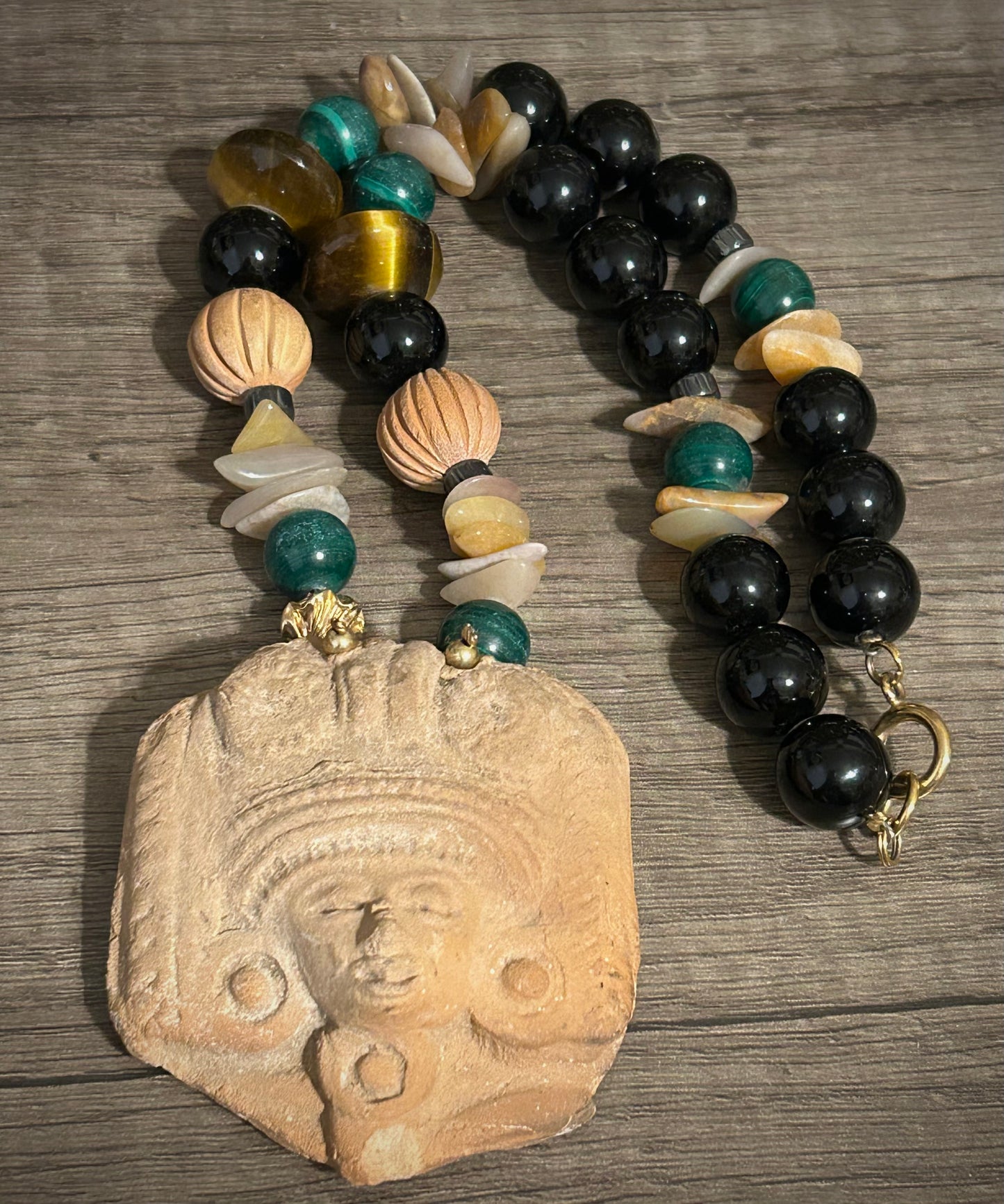 Vintage Ro-Do Rosemary G Beaded Tribal Mask Pendant Necklace