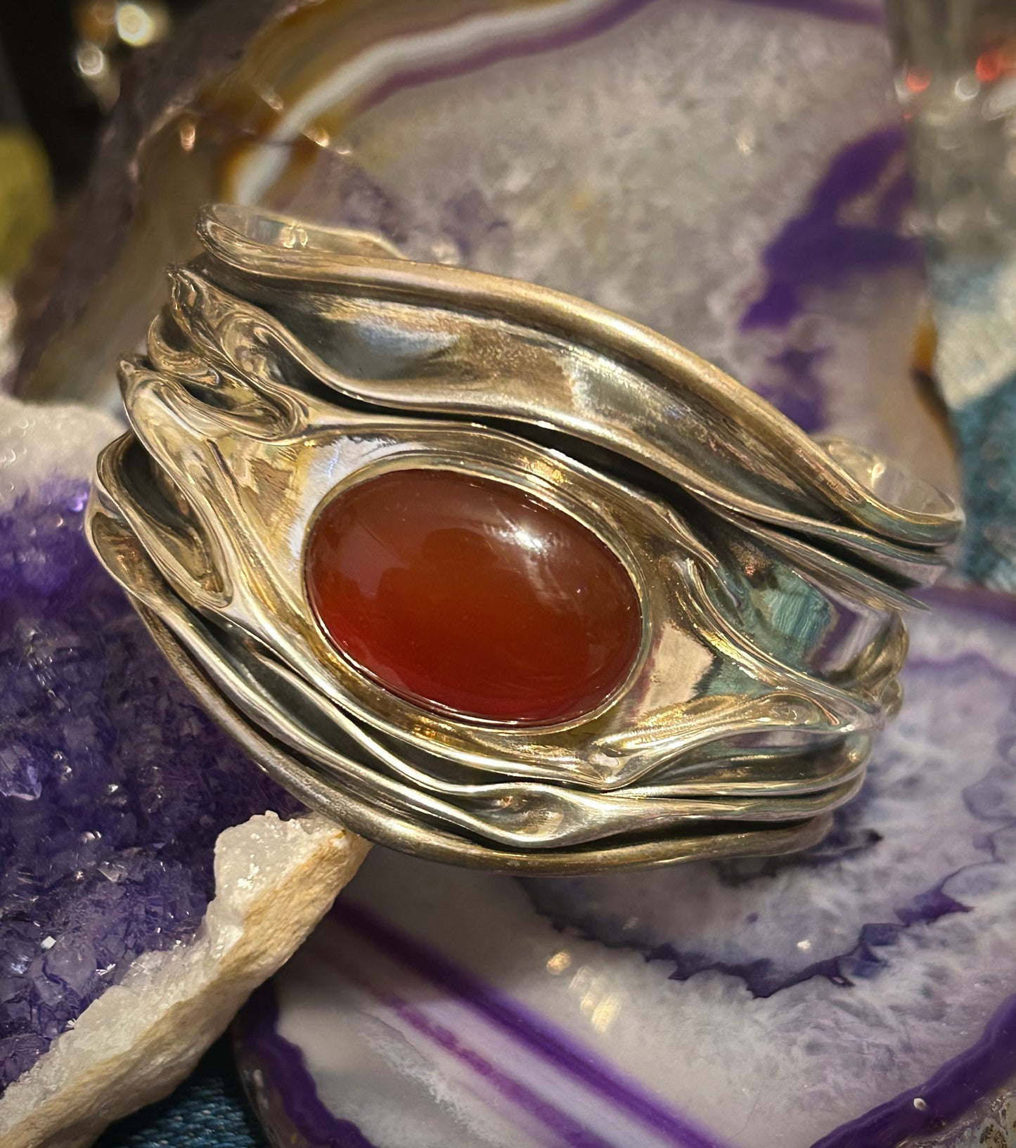 Taxco Dominque Dinouart Domingo DDD Carnelian Wavy Sterling Silver Cuff Bracelet