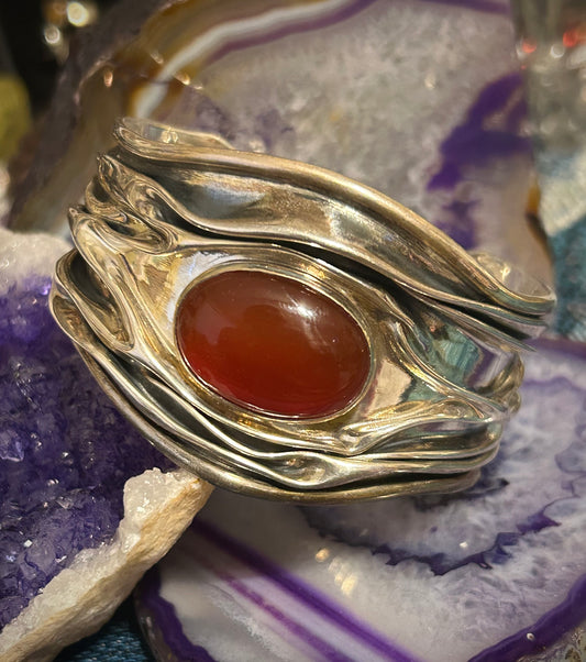 Taxco Dominque Dinouart Domingo DDD Carnelian Wavy Sterling Silver Cuff Bracelet