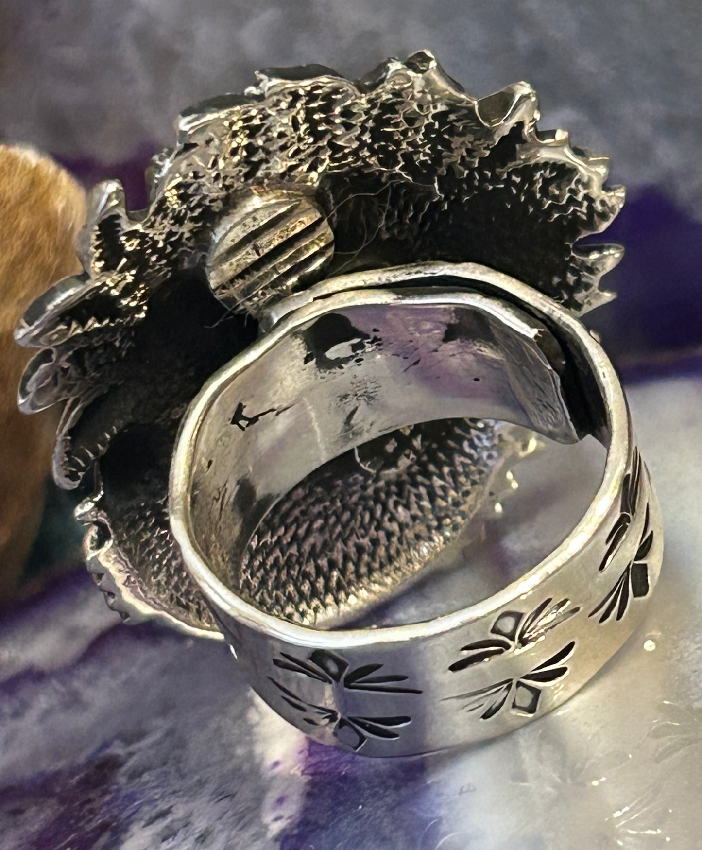 Sterling Silver Taxco Mexico Sun Holding Moon Celestial Adjustable Ring