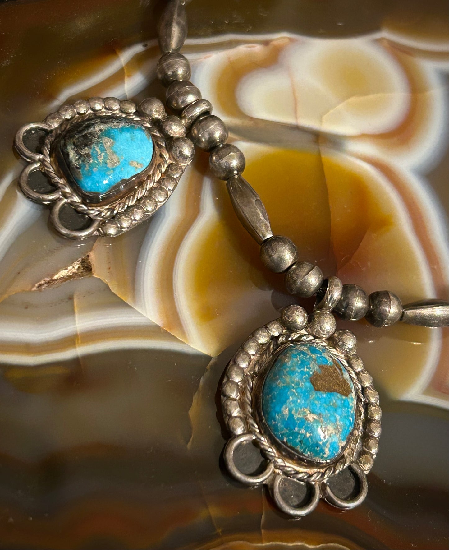 Sterling Silver Vintage Native American Turquoise and Bench Bead Choker Necklace