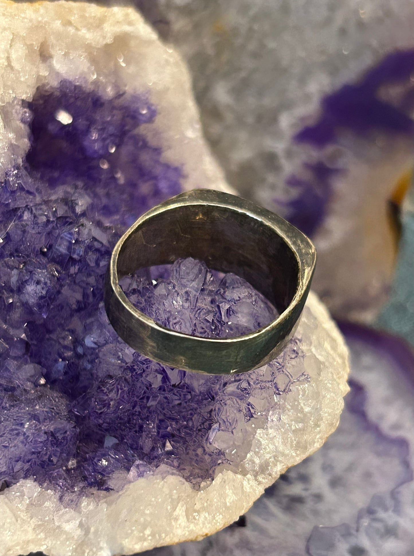 Sterling Silver Vintage Inlay Turquoise Signet Shape Ring • Size 11