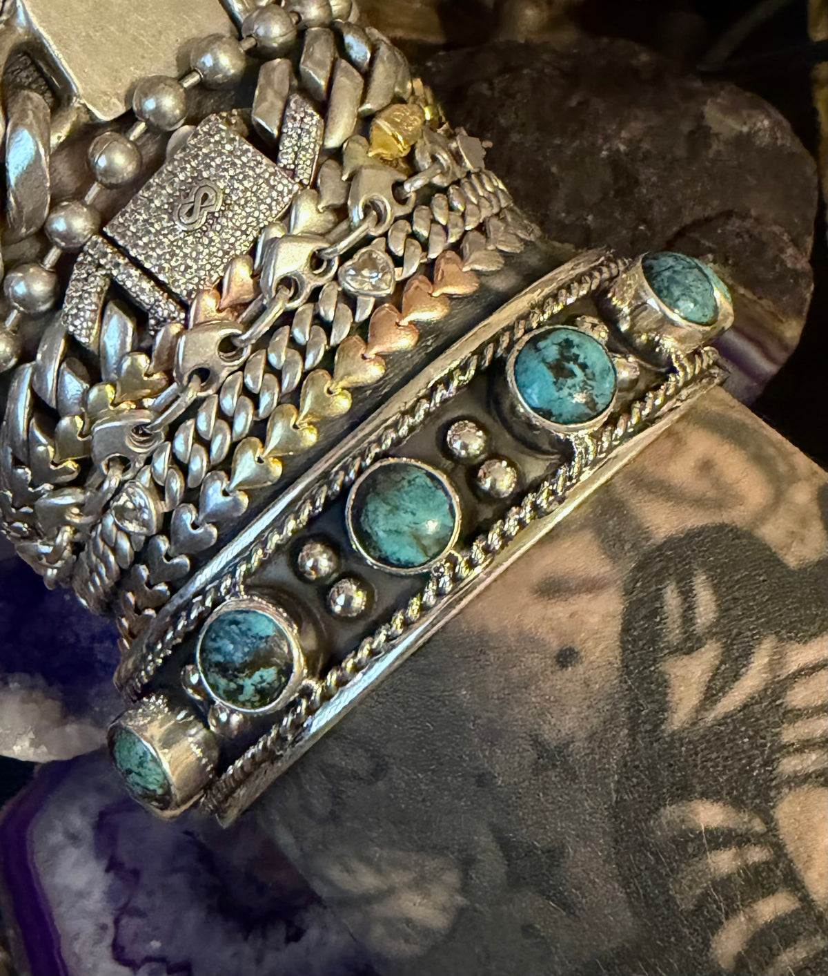 Sterling Silver Modern Taxco Mexico Turquoise Cuff Bracelet