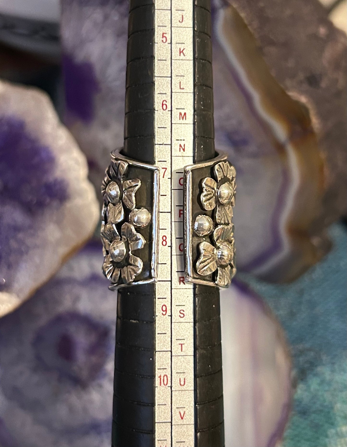 Sterling Silver Taxco Mexico Anatomical Heart & Flowers Statement Ring Size 5-7