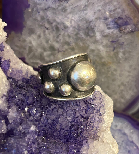 Sterling Silver Taxco Mexico Thick Ball Band Ring Size 6.25-8