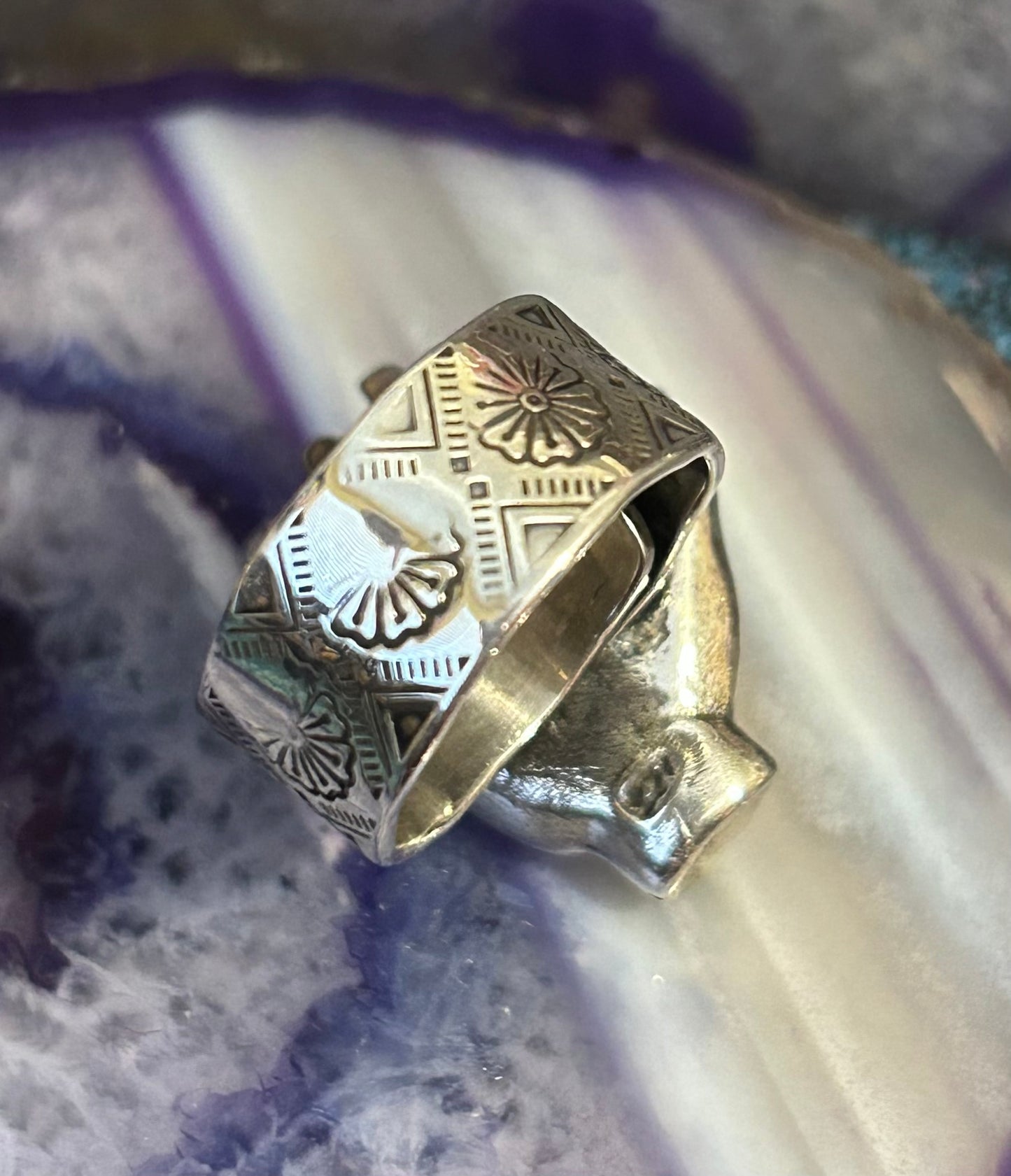 Sterling Silver Taxco Mexico Seeing Eye Protection Hand Oddities Ring Adjustable